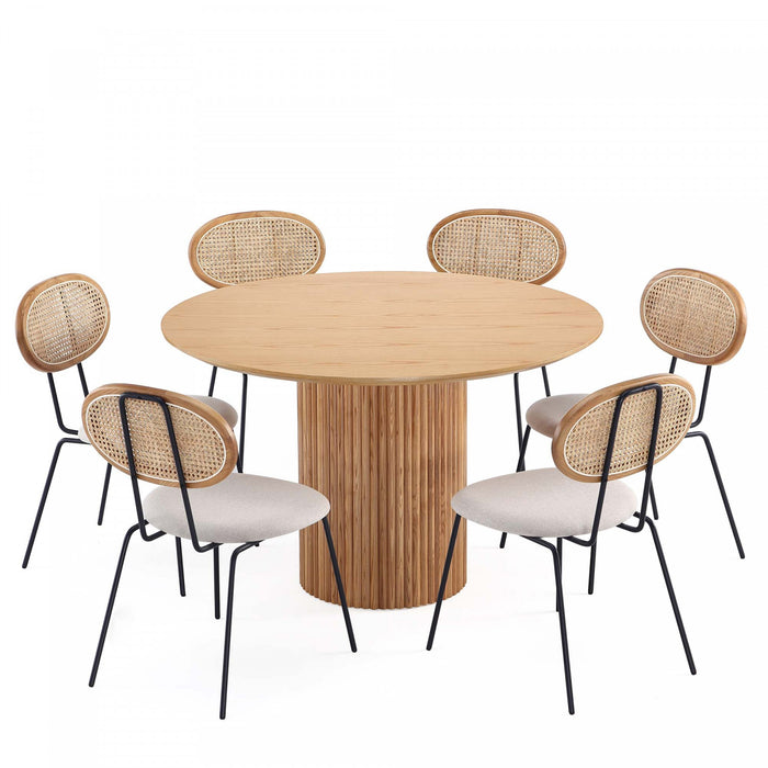 Ensemble de salle a manger moderne industriel chic Hathaway et Jardin 7 pieces en flocon d’avoine et naturel