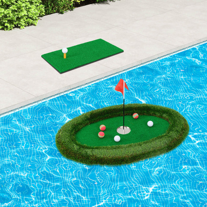 Costway Oval Flottant De Golf Vert Comprend Le Tapis De Golf Frappant 6 Balles De Golf Drapeau De Golf
