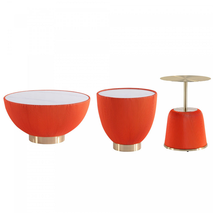 Ensemble moderne Anderson de 3 tables : table basse et tables d’appoint en orange