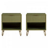 Table de nuit moderne Dumbo 20\" cannelee en vert olive (1 tiroir) - Lot de 2