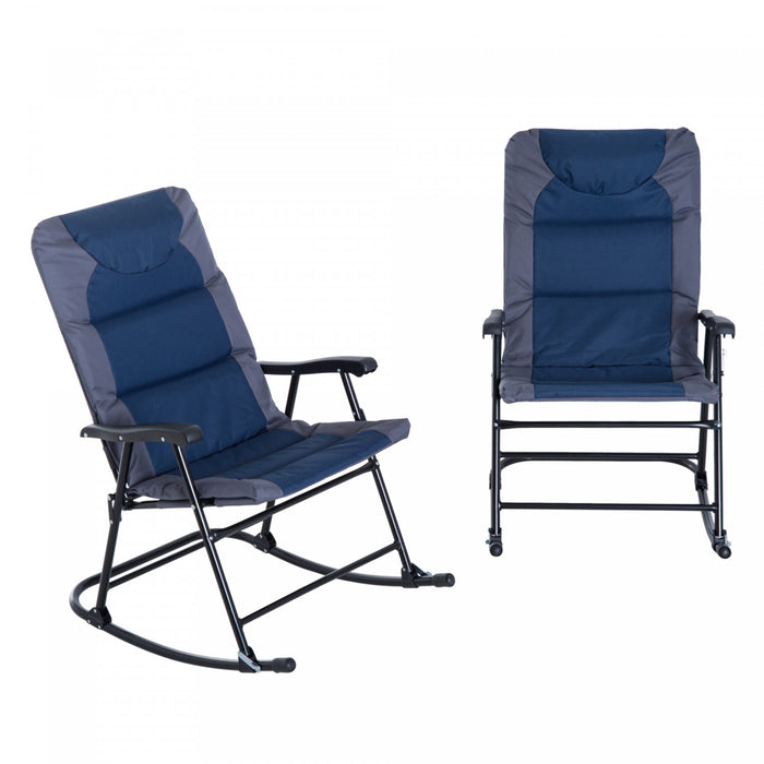 Ensemble De Chaises Bercantes Pliables Dessine De 2 Pcs En Patio, Bleu Marine