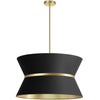 Luminaire suspendu Caterine de Dainolite de 24 po de diamètre, avec abat-jour noir, anneau argenté, fini laiton vieilli et 4 ampoules