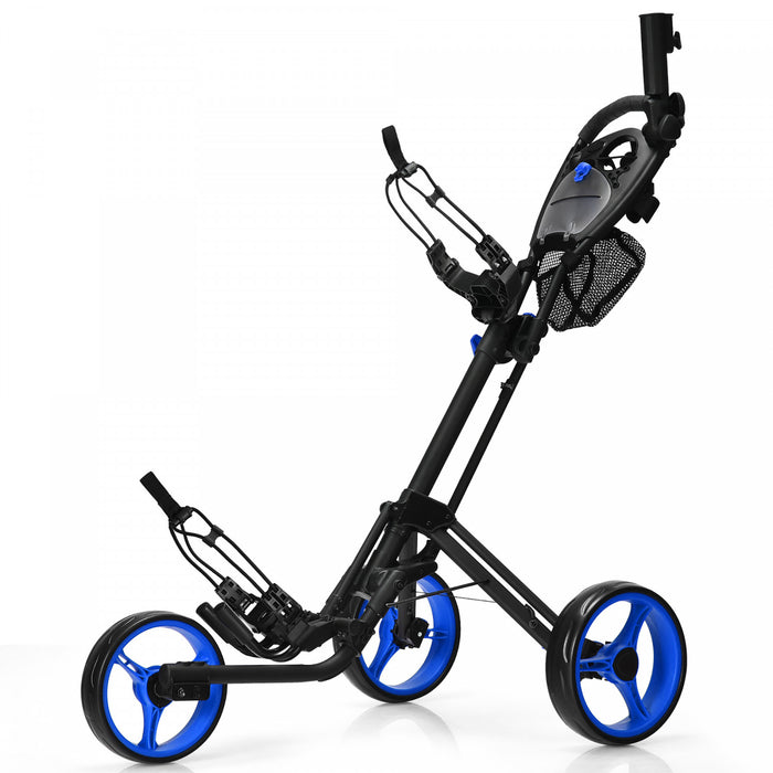Goplus Pliant 3 Roues Golf Push Cart W/brake Scoreboard Poignee Reglable Bleu