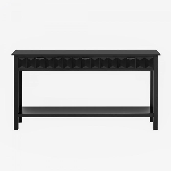 Table d'entree Oliver 60'' en placage de sapin avec design en nid d'abeille et tiroirs, noire