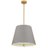 Luminaire suspendu Preston de Dainolite de 19 po de diamètre avec abat-jour en tissu gris, fini laiton vieilli et 4 ampoules