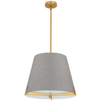 Luminaire suspendu Preston de Dainolite de 19 po de diamètre avec abat-jour en tissu gris, fini laiton vieilli et 4 ampoules