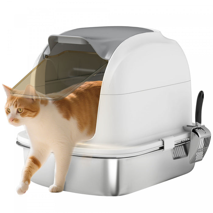 Xl Stainless Steel Cat Litter Box With Lid For Big Cats