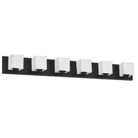 Lumière de coiffeuse Verona de Dainolite avec abat-jour en verre blanc, fini noir mat et 6 ampoules