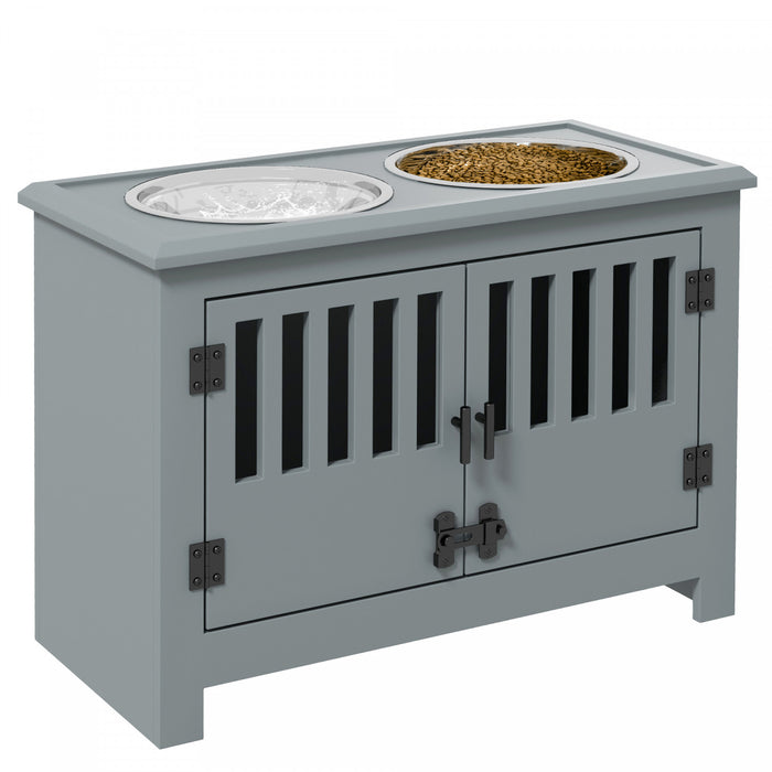 Pawhut Gamelles Surelevees Pour Chien, Mangeoire Surelevee Avec 2 Gamelles En Acier Inoxydable, Armoire De Rangement, Porte, Pour Chiens De Tres Grande Taille, Gris