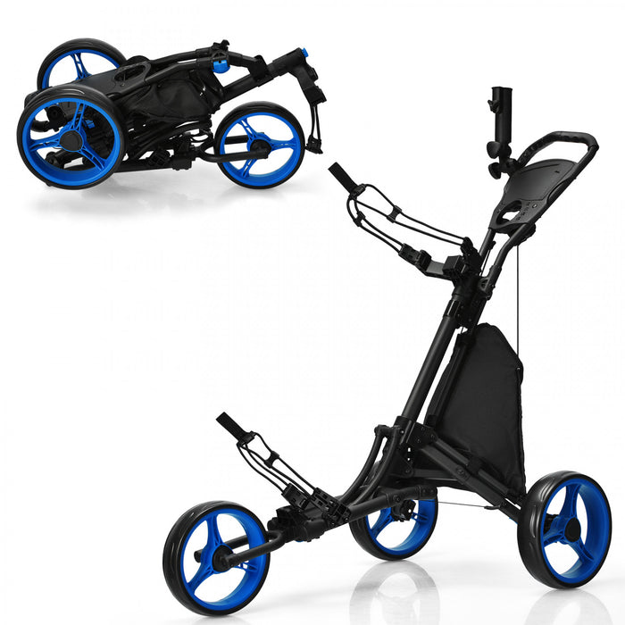 Chariot De Golf Pliable A 3 Roues, 4 Positions De Hauteur Reglables, Chariot De Golf Leger, Chariot De Golf En Aluminium Avec Porte-ombrelle Reglable, Sac Etanche, Glaciere Integree, Frein A Pied, Ouverture Et Fermeture Rapides.