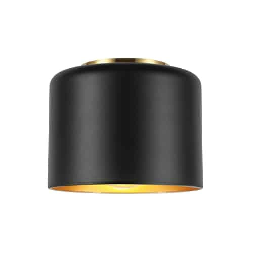 Plafonnier affleuré Emilia de Dainolite avec abat-jour noir mat et doré, fini laiton vieilli et 1 ampoule