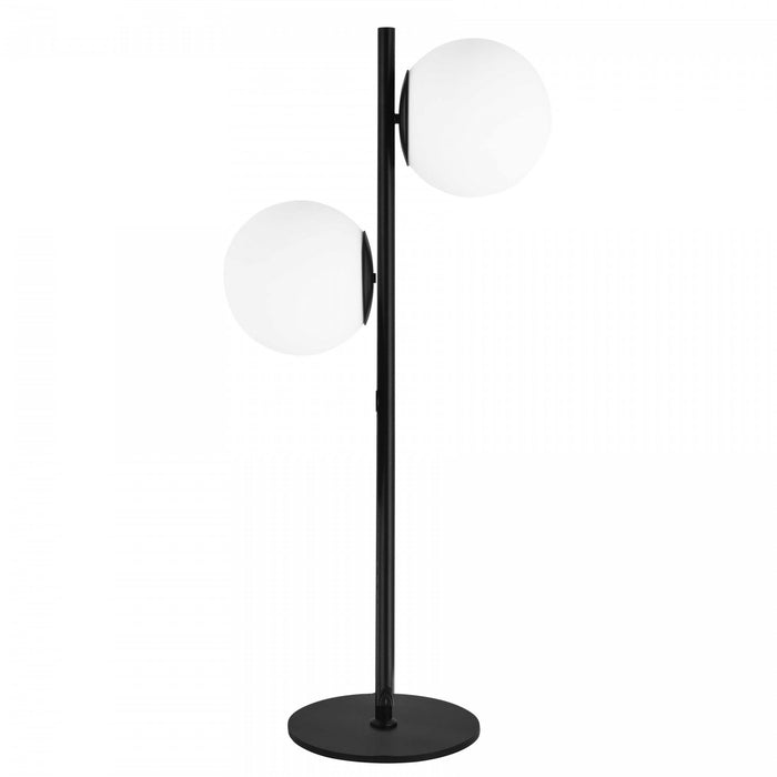 Lampe de table Folgar de Dainolite en verre blanc opale, avec fini noir mat et 2 ampoules