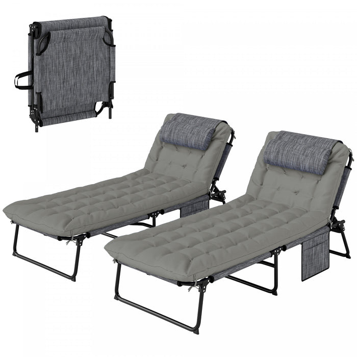 Outsunny 2 Pieces Chaises Longues Pliantes, Chaises Inclinables, Gris