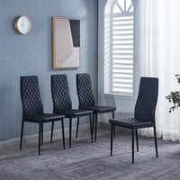 Ensemble de chaises de salle a manger modernes Ava avec motif de grille en diamant (lot de 4), cuir ignifuge et cadre en metal, noir