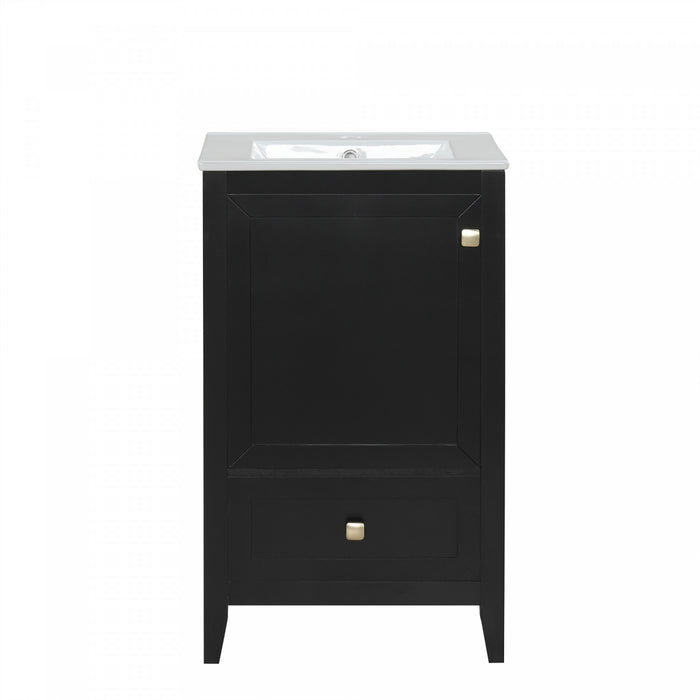 Puret Meuble-Lavabo Simple 20 po avec Etagere de Porte et Tiroir Coulissant, Noir