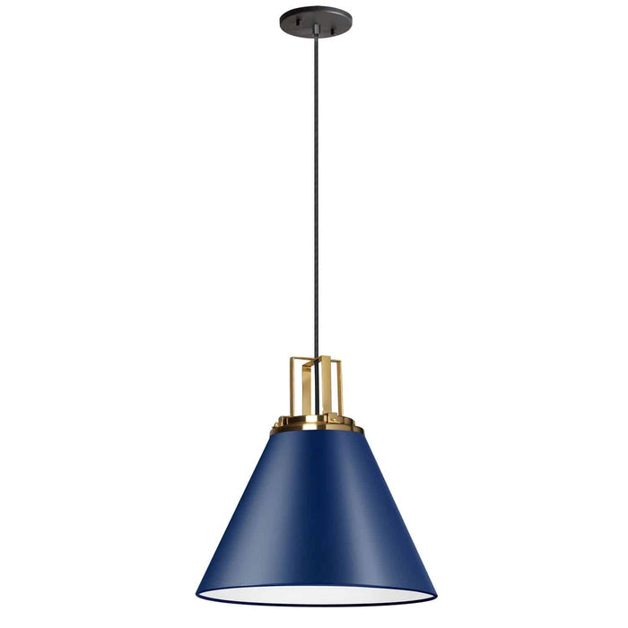 Luminaire suspendu Sonus de Dainolite avec fini bleu cobalt, touches laiton vieilli et 1 ampoule