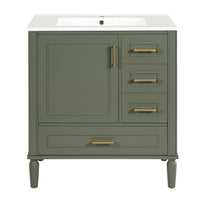  Emerson Meuble de salle de bain 30 pouces avec vasque en ceramique et trois tiroirs, Vert olive
