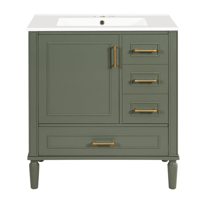 Emerson Meuble de salle de bain 30 pouces avec vasque en ceramique et trois tiroirs, Vert olive