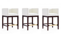 Tabouret de comptoir en bois rembourre ivoire style Mid-Century Modern Kingsley - Lot de 3