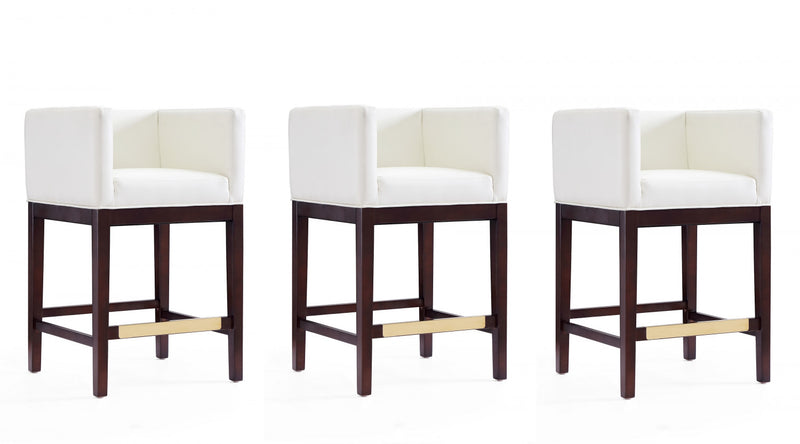 Tabouret de comptoir en bois rembourre ivoire style Mid-Century Modern Kingsley - Lot de 3