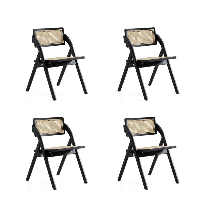 Chaise pliante en bois style industriel Lambinet, noir et naturel - Lot de 4