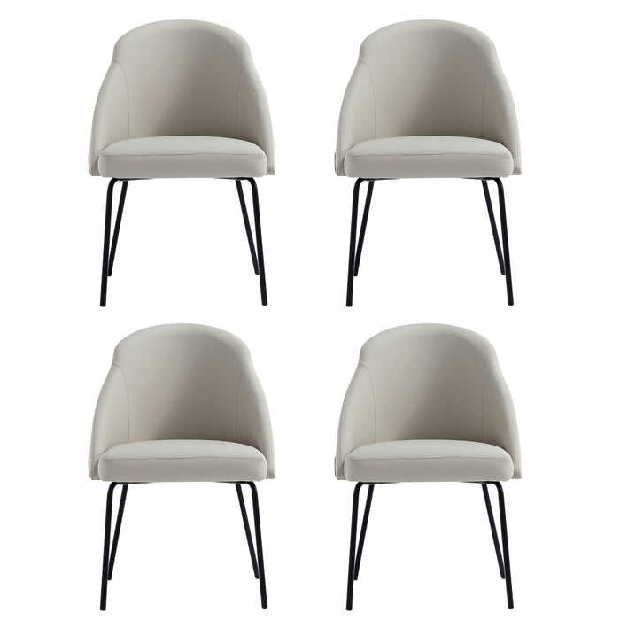 Chaise de salle a manger moderne Gracie en cuir vegetalien et metal, gris pierre et noir - Lot de 4