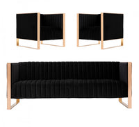  Ensemble de canape 3 pieces Trillium style milieu du siecle en noir