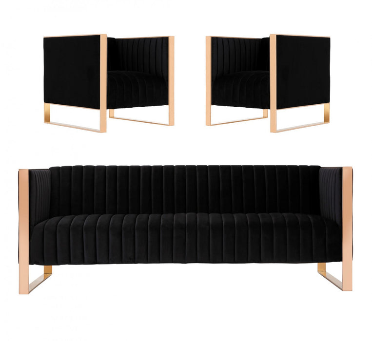 Ensemble de canape 3 pieces Trillium style milieu du siecle en noir