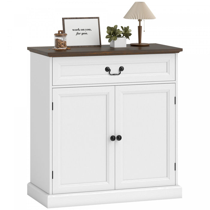 HOMCOM Buffet de 32\" avec Plateau Epais et Tiroir, Grain de Bois Blanc