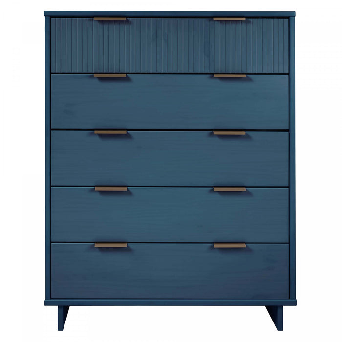 Commode Granville Moderne 38\" en bleu minuit (5 tiroirs)