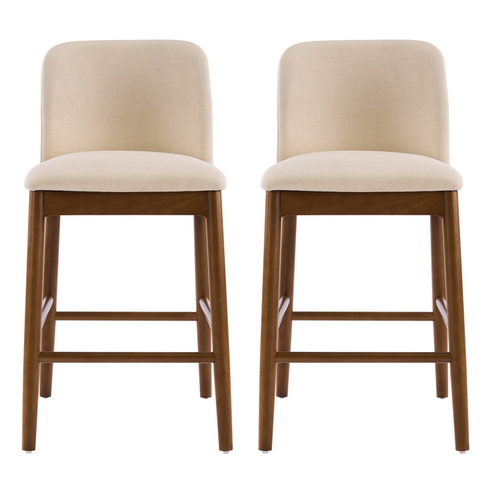Lois lot de 2 tabourets de comptoir en bois d’hevea avec assise rembourree et repose-pieds, beige