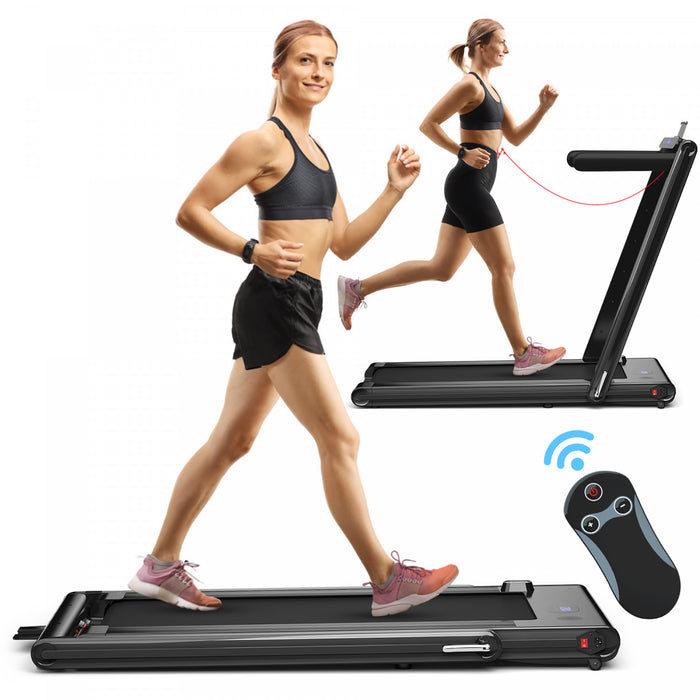 Tapis De Course Pliant De Marque Costway 2 En 1, 2 Cv Machine De Jogging Avec Double Affichage Led Noir