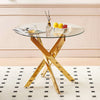 Table a manger ronde multifonctionnelle Alex avec plateau en verre, finition doree