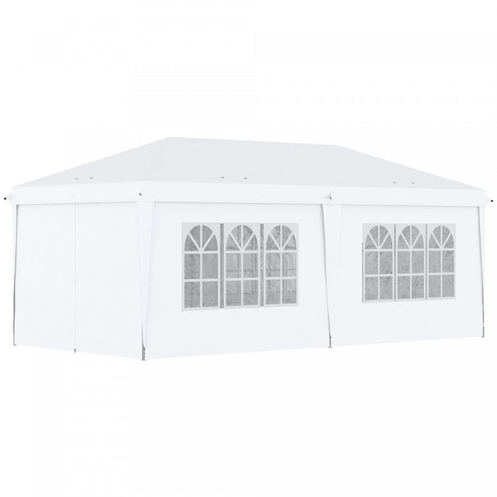 Outsunny 10x20pi Tente Exterieure Facile Pliable Gazebo Tente De Fete Auvent Abri De Jardin Abri, Blanc