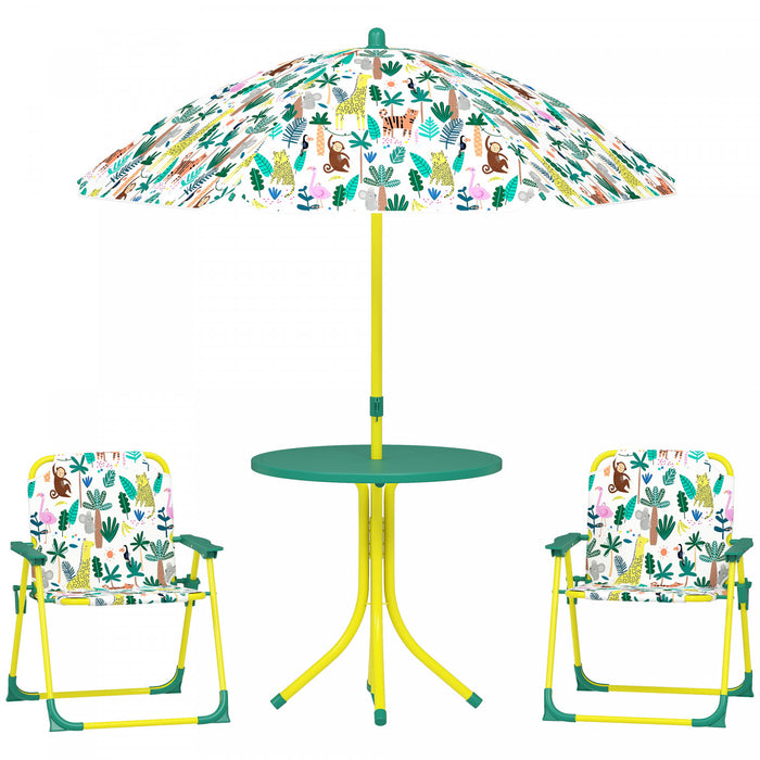 Qaba Table de Pique-Nique Enfant avec 2 Chaises Pliantes et Parasol, Vert