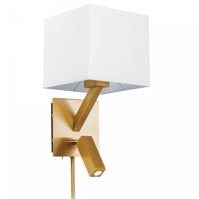 Applique murale de Dainolite avec lampe de lecture à DEL, abat-jour blanc, fini laiton vieilli et 1 ampoule