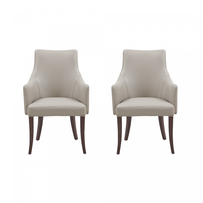 Fauteuil moderne Connie en cuir vegetalien et velours avec accoudoirs en bois, gris clair - Lot de 2