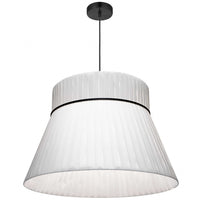 Luminaire suspendu Rochelle de Dainolite avec abat-jour à ruban blanc, fini noir mat et 1 ampoule incandescente