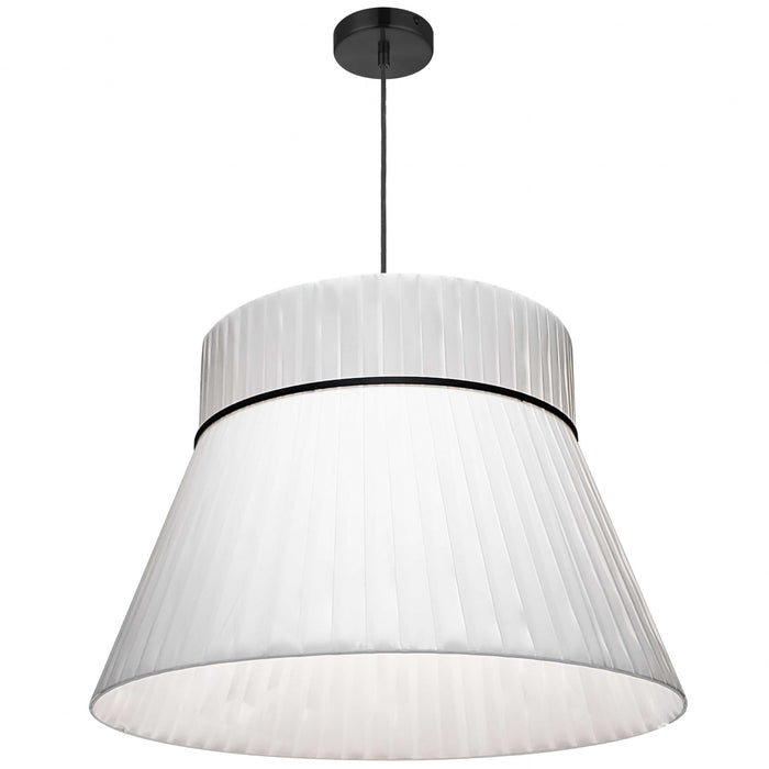 Luminaire suspendu Rochelle de Dainolite avec abat-jour à ruban blanc, fini noir mat et 1 ampoule incandescente