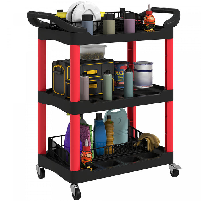 Homcom Chariot A Outils Roulant A 3 Niveaux, Chariot Utilitaire, Noir