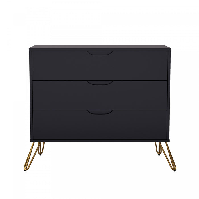 Commode Avira Mid-Century Modern 89 cm en noir (3 tiroirs)