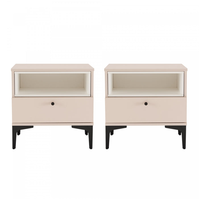 Table de nuit moderne Amara 20\" en rose pale et blanc (1 tiroir) - Lot de 2