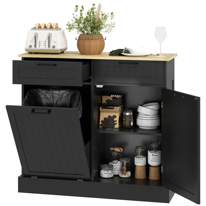 HOMCOM Poubelle inclinable, ilot de cuisine avec 2 tiroirs, noir