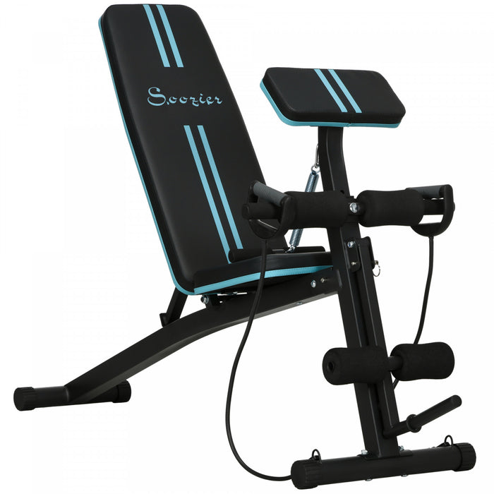 Soozier Banc pour halteres pliable et reglable pour entrainement a domicile, bleu