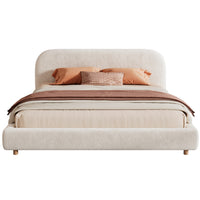 Lit plateforme Laurel avec coffre de rangement a levage hydraulique, tapisserie bouclee et espace de rangement cache sous le lit, taille King, blanc