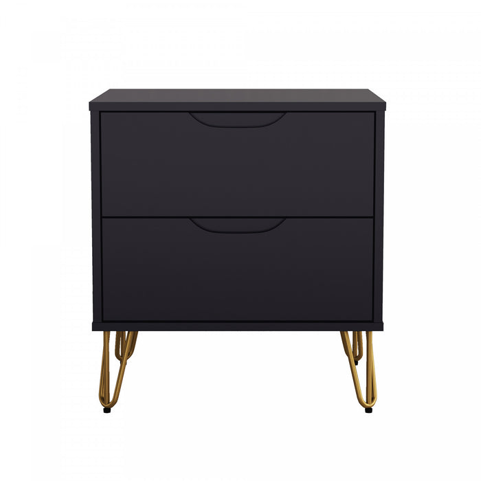 Table de nuit Avira style milieu du siecle moderne 20\" en noir (2 tiroirs)