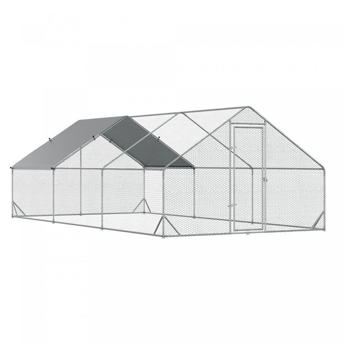 Pawhut Grand Poulailler En Metal Galvanise, Avec Couverture, Pour L'exterieur De La Cour (9.8' X 19.7' X 6.6').