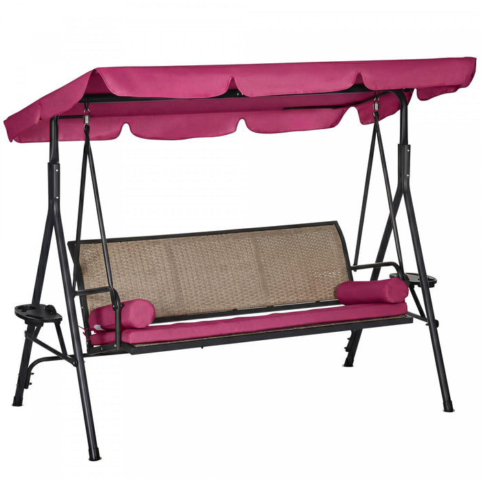 Outsunny Balancelle de veranda 3 places avec auvent et assise en rotin