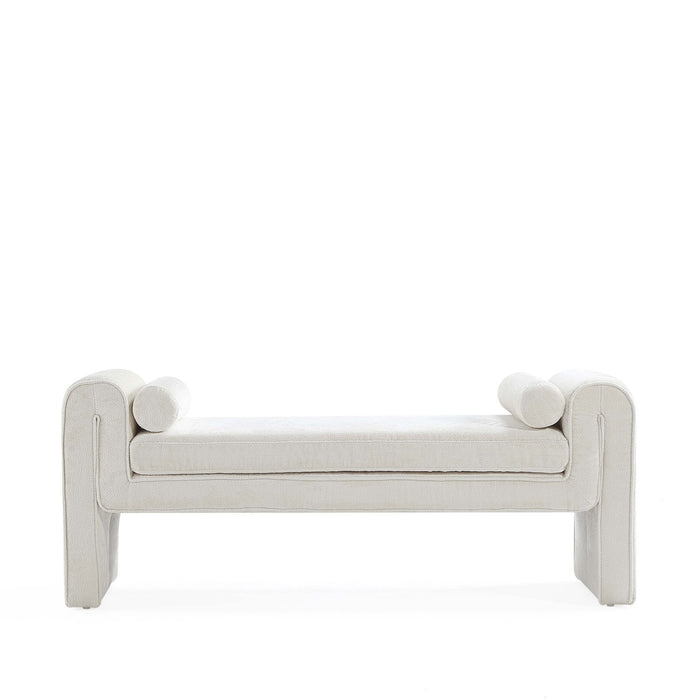 Banc d’appoint moderne et glamour Concord en chenille ivoire