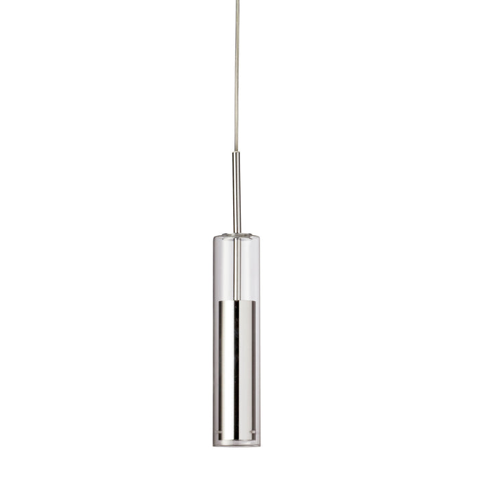 Luminaire suspendu Luna de Dainolite en verre transparent, avec fini chromé poli et ampoule à DEL de 6 W